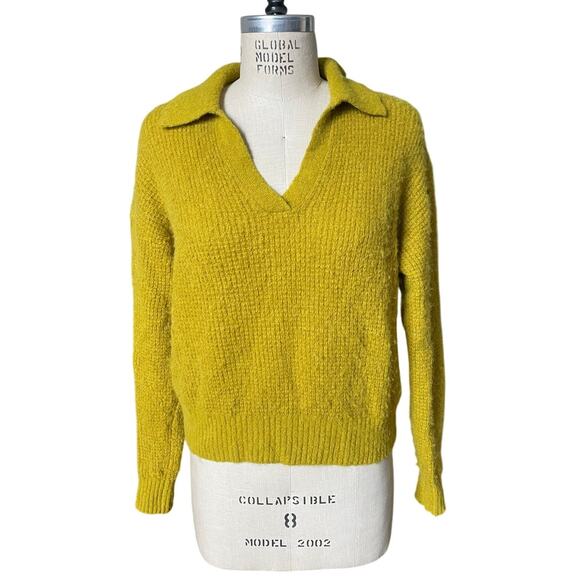 Everlane Oversized Alpaca Polo Sweater in Green Yellow Size Small - Picture 1 of 7
